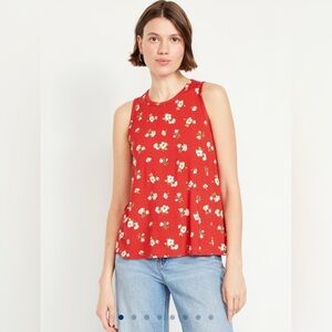 🆕 Old Navy Women’s Luxe Sleeveless Top Red Flower Print Small 4-6